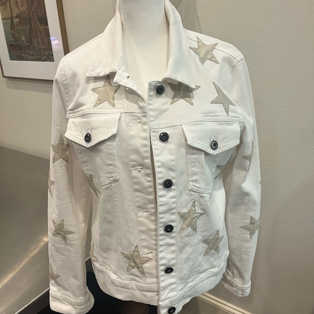 J.Society Women's Star-Patterned White Denim Jacket size medium